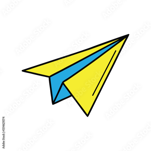 Free Download Paper airplane, origami, geometric design, yellow and blue colors, simple illustration, clean lines, minimalist icon, vector graphic style - GFXLoad