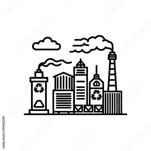 Recycling plant icon with black line art, eco-friendly design