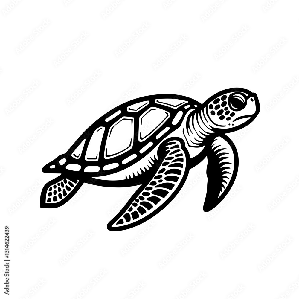 Fototapeta premium Stylized sea turtle icon in black line art on transparent background