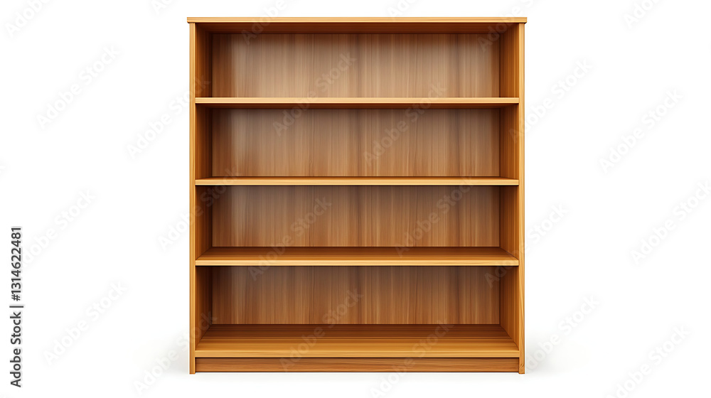 A tall wooden bookcase with four shelves A tall wooden bookcase with four shelves