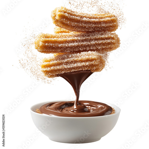 A Churro Dusted with Cinnamon Sugar Spinning in Mid-Air Isolated on Transparent Background