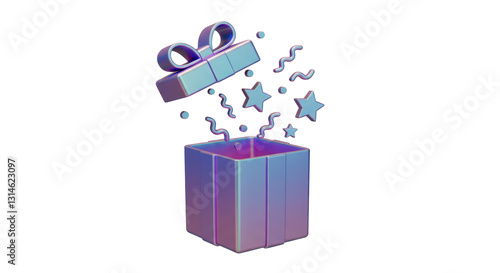 Isolated Holographic Open Gift Box