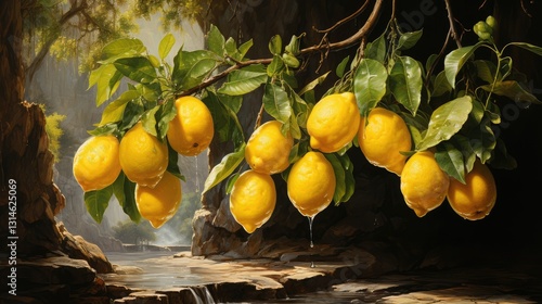 a bunch of lemons hanging from a tree