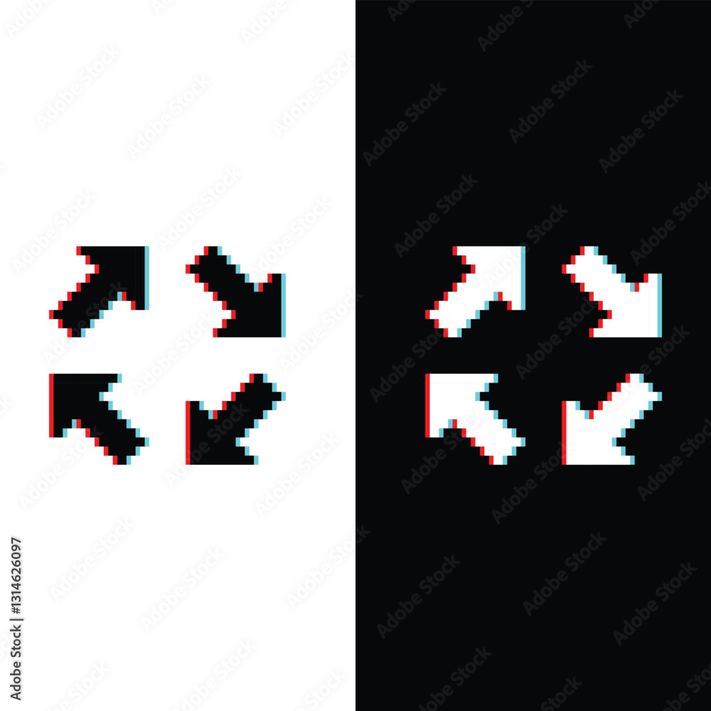 Fototapeta premium glitch effect arrow icon 8 bit, pixel art 8 bit icon for game logo. 