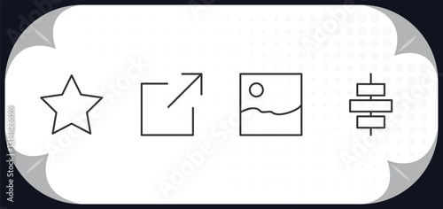 outline icons set - user interface concept. favourite, export, gallery, horizontal alignment.