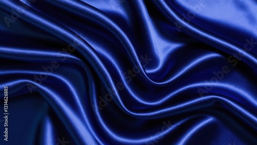 Royal blue satin fabric with flowing folds and glossy texture background