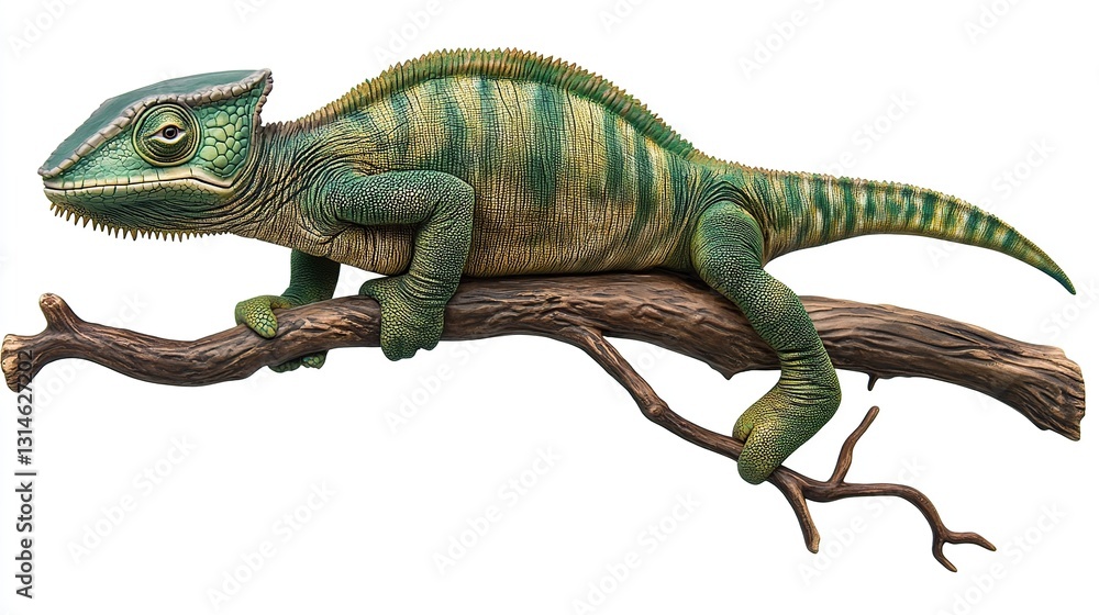 Fototapeta premium Chameleon perched on branch, studio shot, isolated, reptile, wildlife