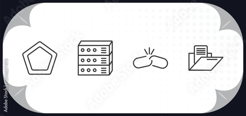 outline icons set - user interface concept. gradient, disk storage, disconnected chains, data folder.