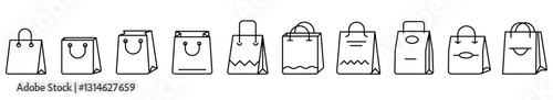 Shopping paper bag. Shopping bag linear icons set. Packages symbol. Editable stroke. Vector illustration