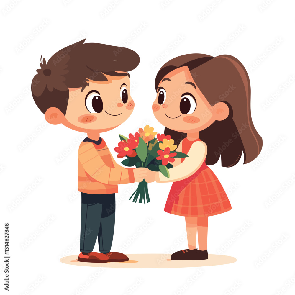 boy and girl with flowers boy and girl with flowers