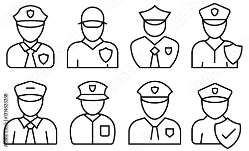Police or Security guard icon. Set of linear security guard icons. Editable stroke. Vector illustration