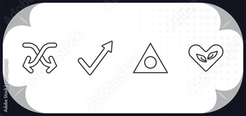 outline icons set - user interface concept. move content, check mark arrow, triangular, ecologic heart.