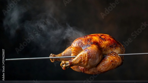 Roasted chicken on a spit