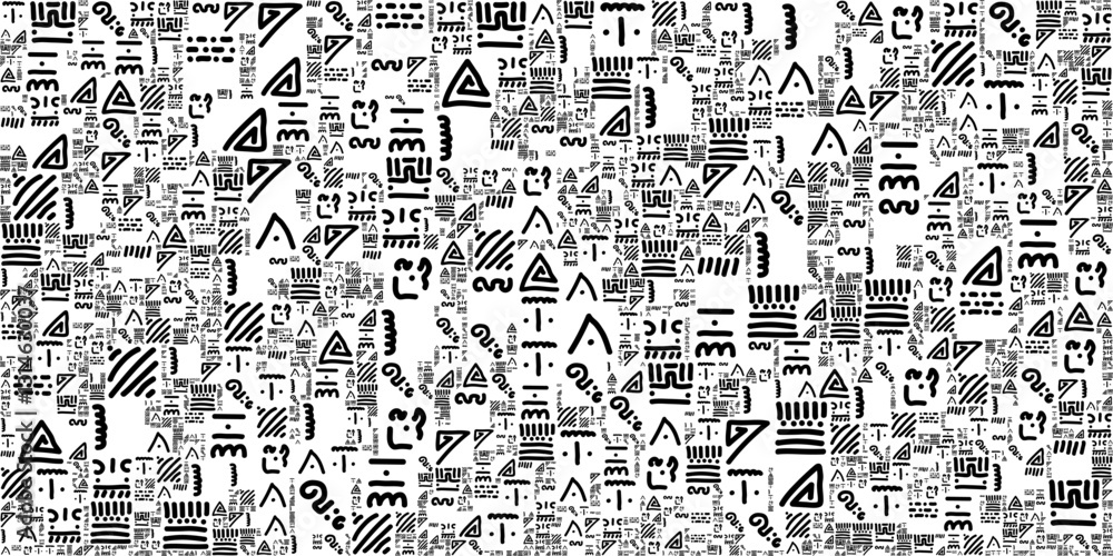 Obraz premium White Black Ancient Script Pattern Background