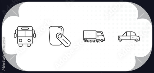 outline icons set - transport concept. public transport, hands free device, road sweeper, midget car.