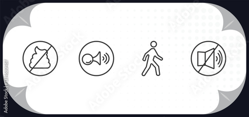 outline icons set - traffic signs concept. no pooping, horn, pedestrian, no sound.
