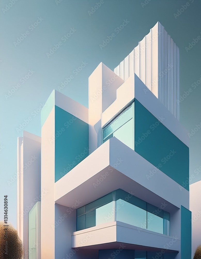 architectural rendering of a modern building in a simple and clean geometry architectural rendering of a modern building in a simple and clean geometry