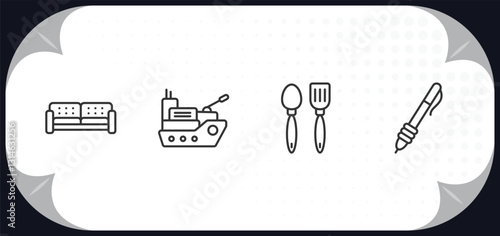 outline icons set - tools and utensils concept. house things, navy, tools and utensils, writing tools.