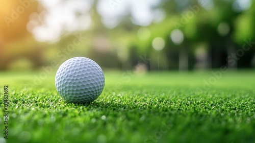 Obraz na płótnie Closeup view of golf ball on green grass lawn w salonie