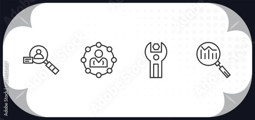 outline icons set - technology concept. user research, affiliate marketing, sdk, search engine marketing.