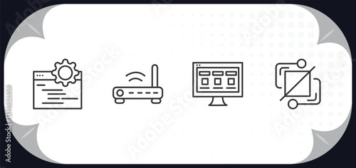 outline icons set - technology concept. ide, routers, front end, structural elements.