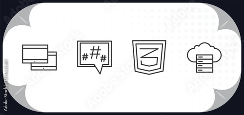 outline icons set - technology concept. virtual hine, microblogging, css3, web servers.