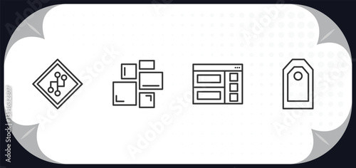 outline icons set - technology collection. concept. version control, grid system, semantic elements, attributes.