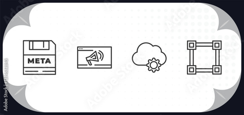 outline icons set - technology concept. meta elements, marketing automation, devops, .