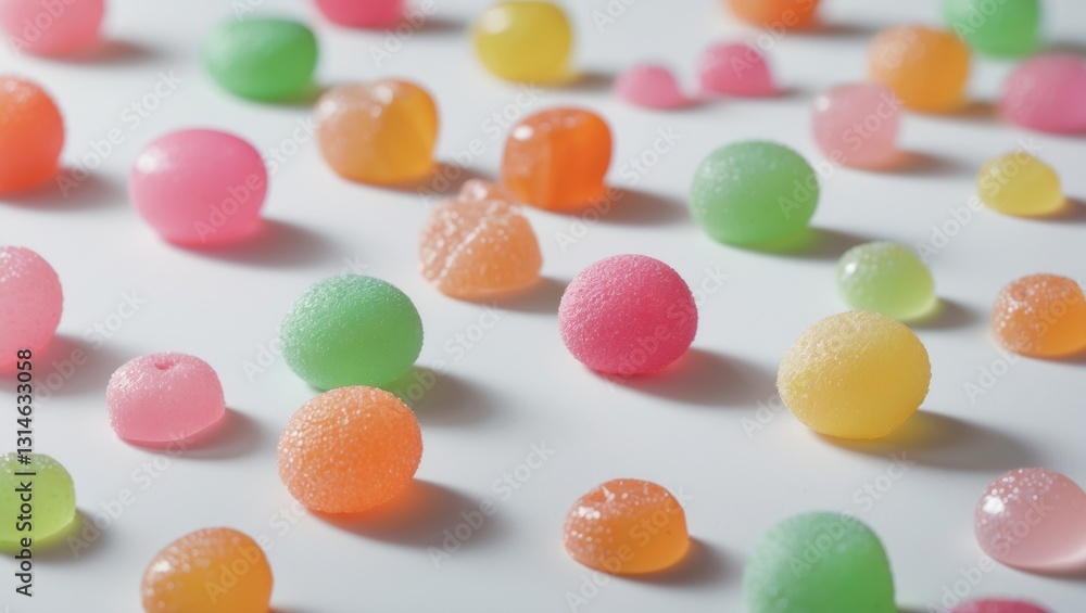 Close-up of vibrant fruit caramel, hard sugar candies or boiled sweets set against a background. Close-up of vibrant fruit caramel, hard sugar candies or boiled sweets set against a background.