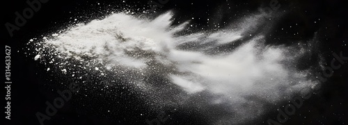 A soft, cloud-like explosion of finely milled setting powder in mid-air on an isolate background