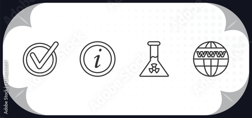 outline icons set - signs concept. tick, information, radioactive elements, internet.