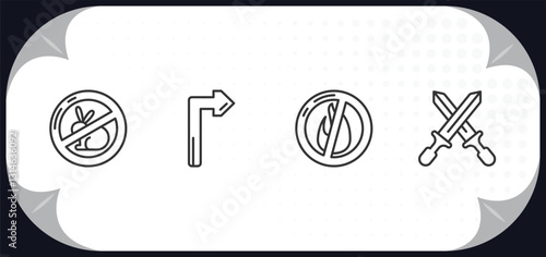 outline icons set - signs concept. no animals, turn, no fire, weapons.