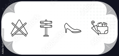 outline icons set - signs concept. no bleaching, roads, high heels, lost items.