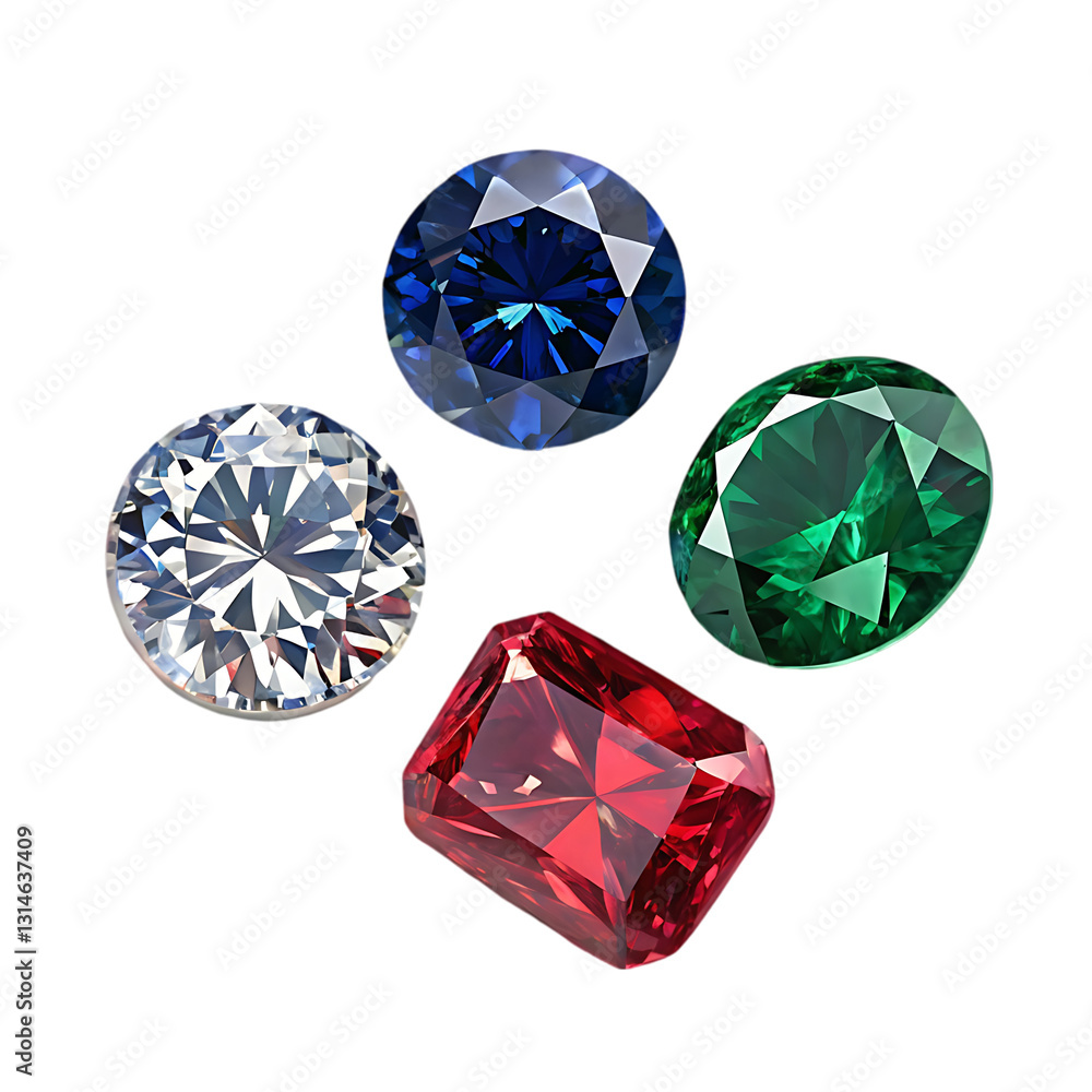 Fototapeta premium Gemstones: Sapphire, Ruby, Emerald, Diamond
