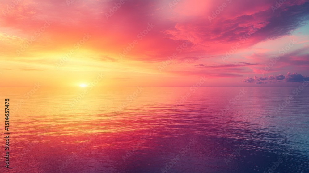 Vibrant Sunset over Calm Ocean: A Serene and Colorful Panorama Vibrant Sunset over Calm Ocean: A Serene and Colorful Panorama