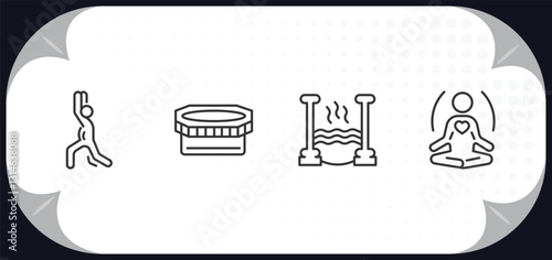 outline icons set - sauna concept. warming-up time, laconium, roman bath, well-being.
