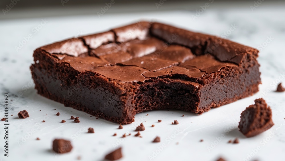 Chocolate brownie with a bite taken out Chocolate brownie with a bite taken out