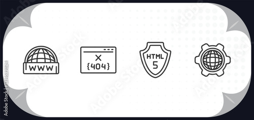 outline icons set - programming concept. www, 404 error, html5, cyberspace.