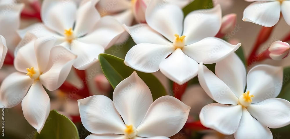 Fototapeta premium Close-up of fragrant Arabian Jasmine flowers, delicate white petals, Asian jasmine, delicate