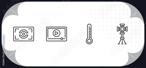 outline icons set - photography concept. metering, play video, temperatures, spotlight.