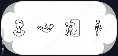 outline icons set - people concept. phone assistance, locust, climbing sport, stoh ache.