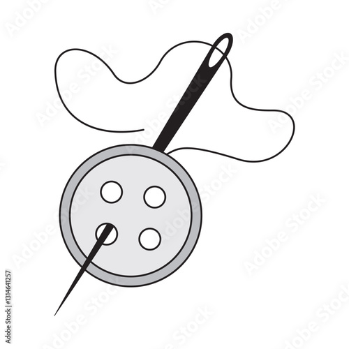A needle with a thread that pierces a button. Sewing and embroidery. Manual labor and hobbies. A symbol in a simple style. EPS 10. Vector illustrations