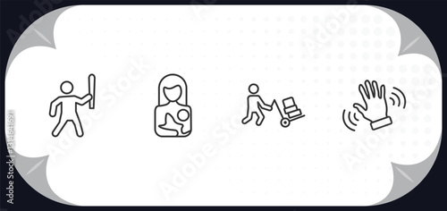 outline icons set - people concept. man attacking, breastfeeding, worker loading, slap.
