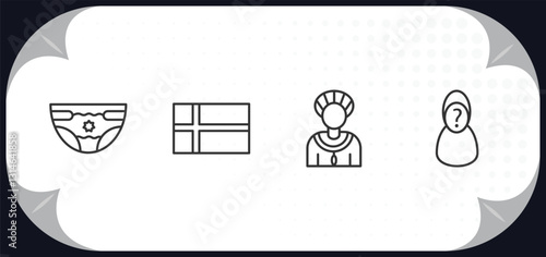 outline icons set - people concept. baby with diaper, norwegian, amazonian, unknown.