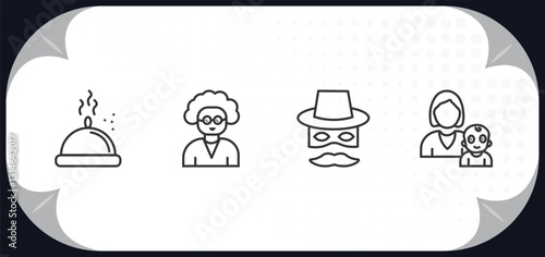 outline icons set - people concept. serve, old woman, zorro, babysitter and child.