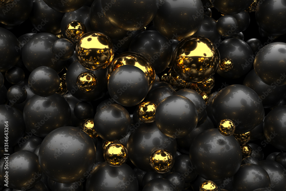 Abstract composition of black and gold spheres. 3d render. Abstract composition of black and gold spheres. 3d render.