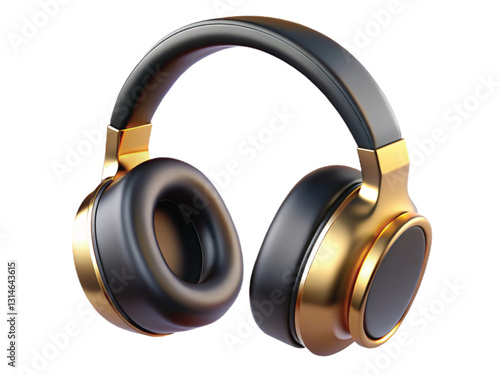Premium Gold and Black Headphones, Isolated on White