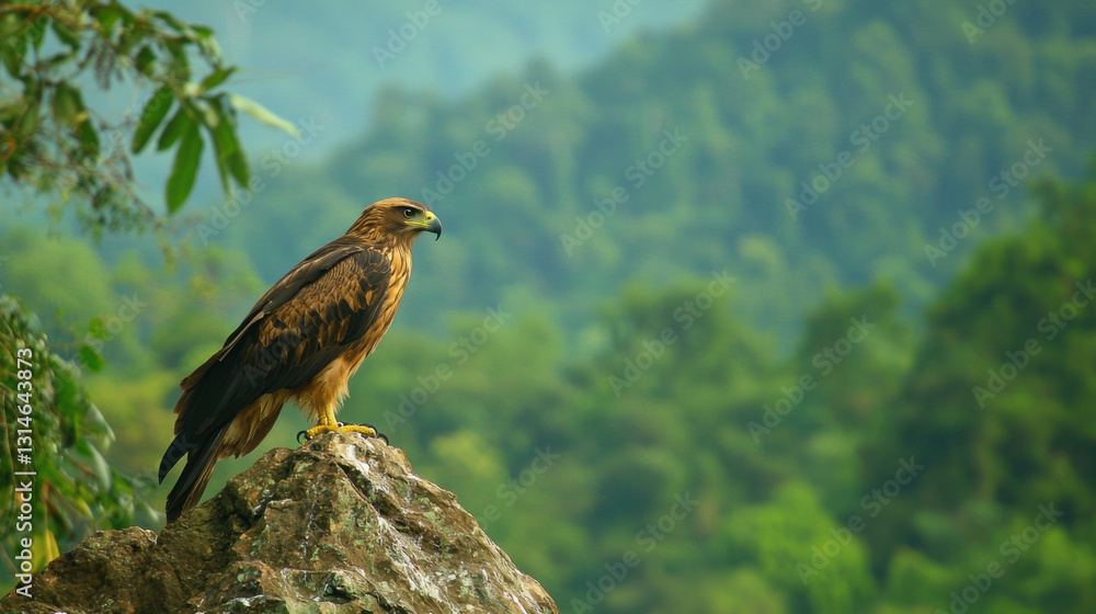 Obraz premium Majestic eagle observing the wilderness lush mountains wildlife photography natural habitat side view nature conservation