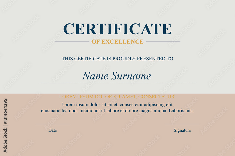 Fototapeta premium Achievement Certificate Design, Beige Background