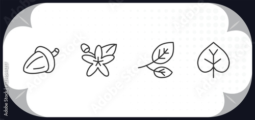 outline icons set - nature concept. oak, neroli, branch, poplar.